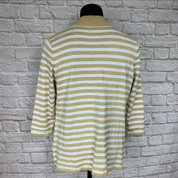 Belldini plus size sweater jacket full zip gold stripe metallic cardigan sz XXL - Picture 2 of 9